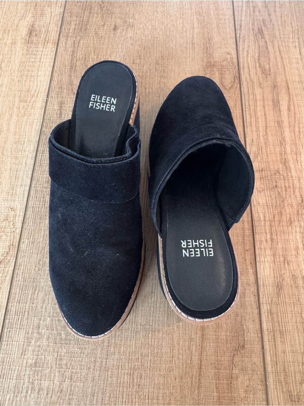 Eileen Fisher Black Suede Block Heel Mules Size 5.5M NWOB